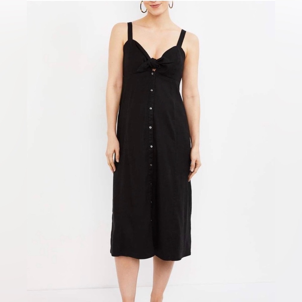 Splendid Linen Bow Front  Slub  Midi Dress Size Large